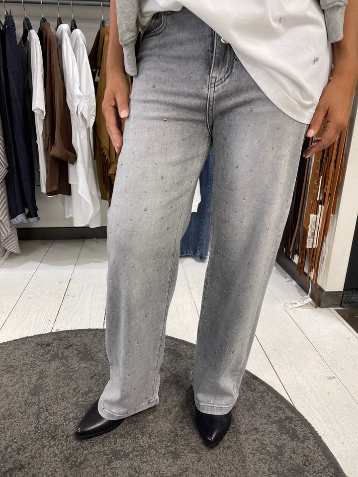 Jeans dritto grigio strass